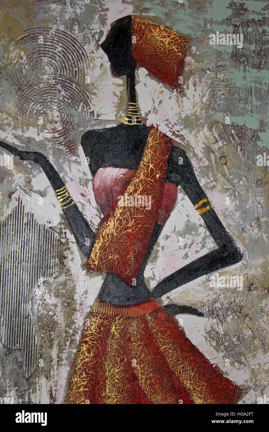 Stilisierte afrikanische Kunst - traditionell gekleidete Frau Stockfoto