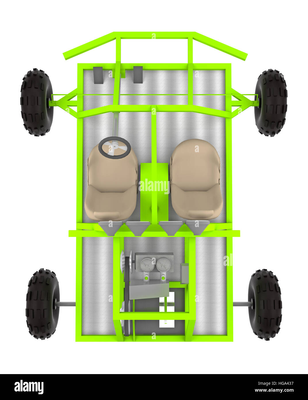 Buggy Auto isoliert auf weißem Draufsicht 3D-Rendering Stockfoto