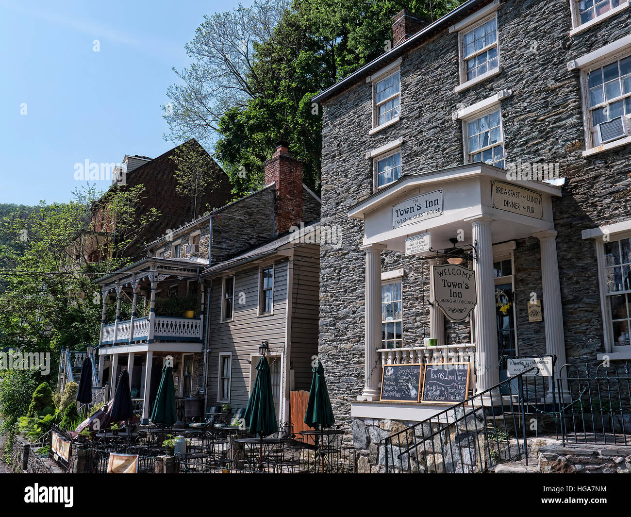 Die Stadt von Harpers Ferry in Virginia, USA, am Zusammenfluss der Shenandoah und Potomac Rivers Stockfoto