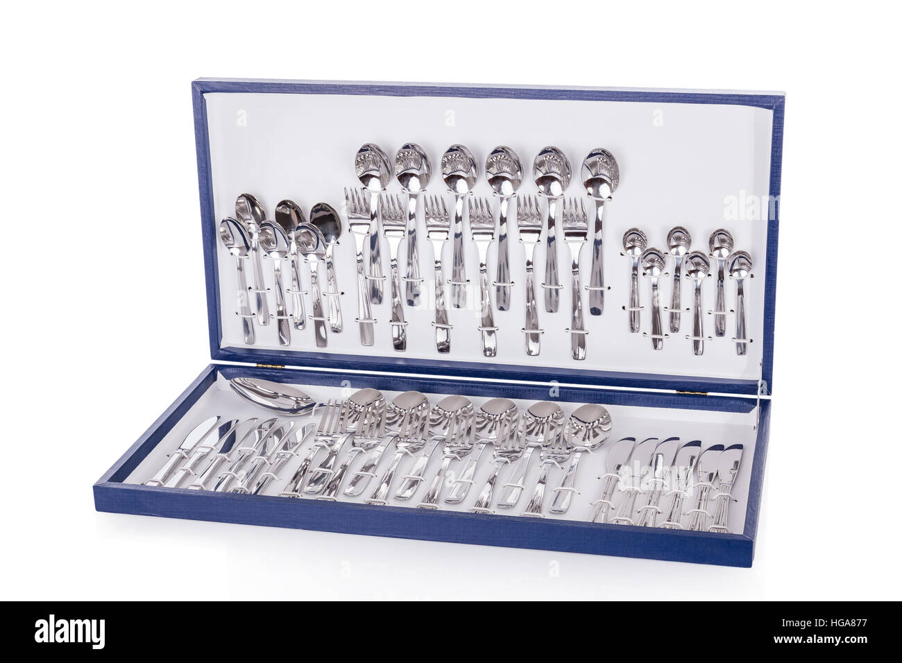 Blaue Besteck Kasten isoliert auf weißem Hintergrund Stockfoto