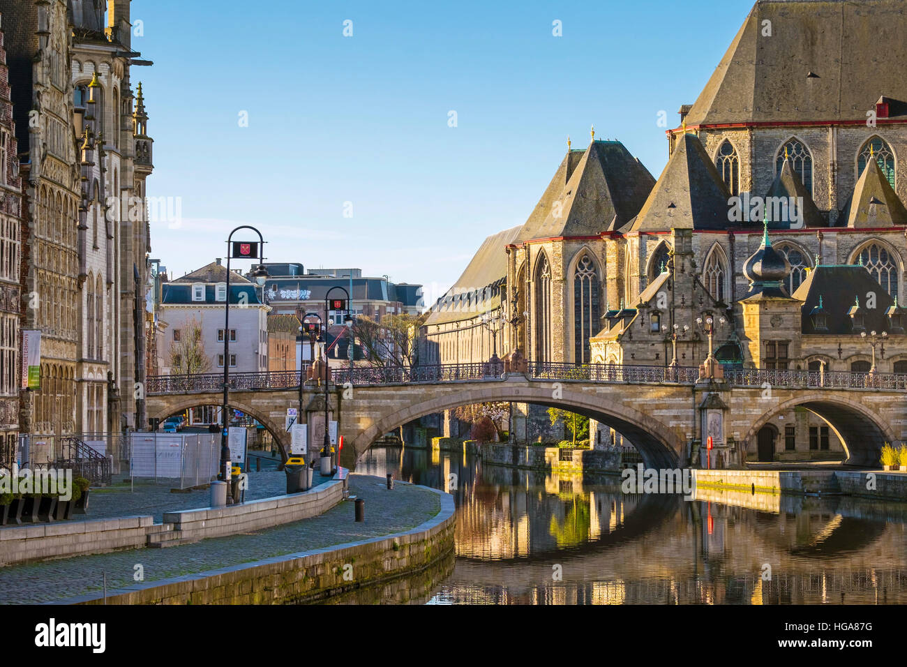 St. Michael Brücke und Fluss Leie, Ghent Stockfoto