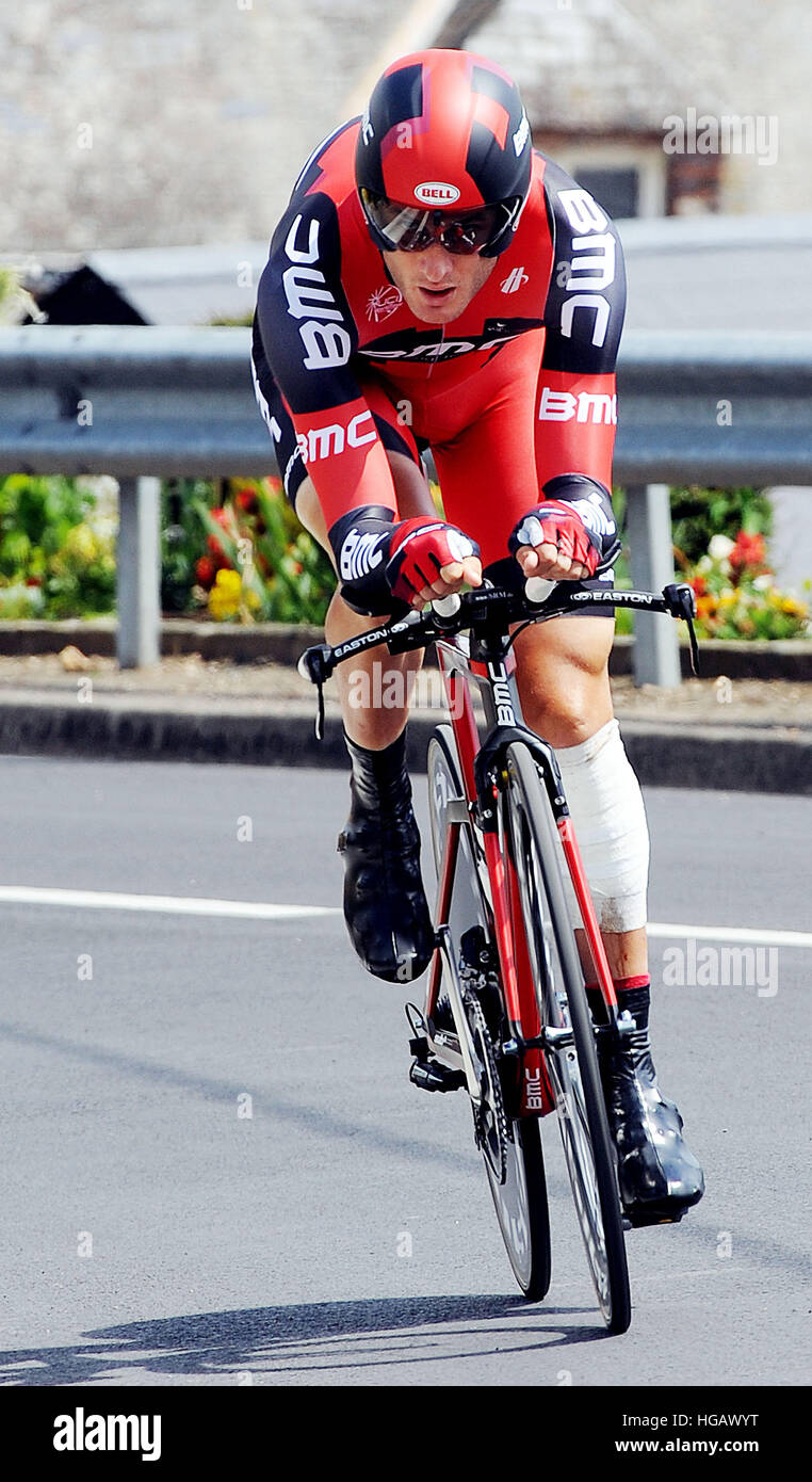 Der Brite Steve Cummings von Team BMC während Stufe 19 zwischen Bonneval und Chartres, Frankreich. Stockfoto