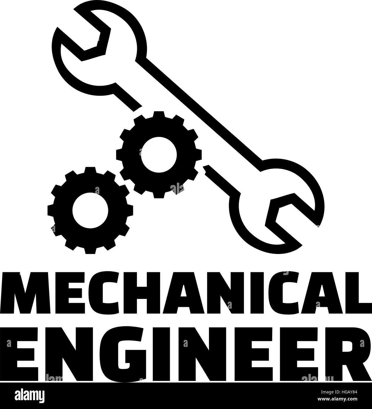 Maschinenbau-Ingenieur mit Zahnrädern und Schraubenschlüssel Stock Vektor
