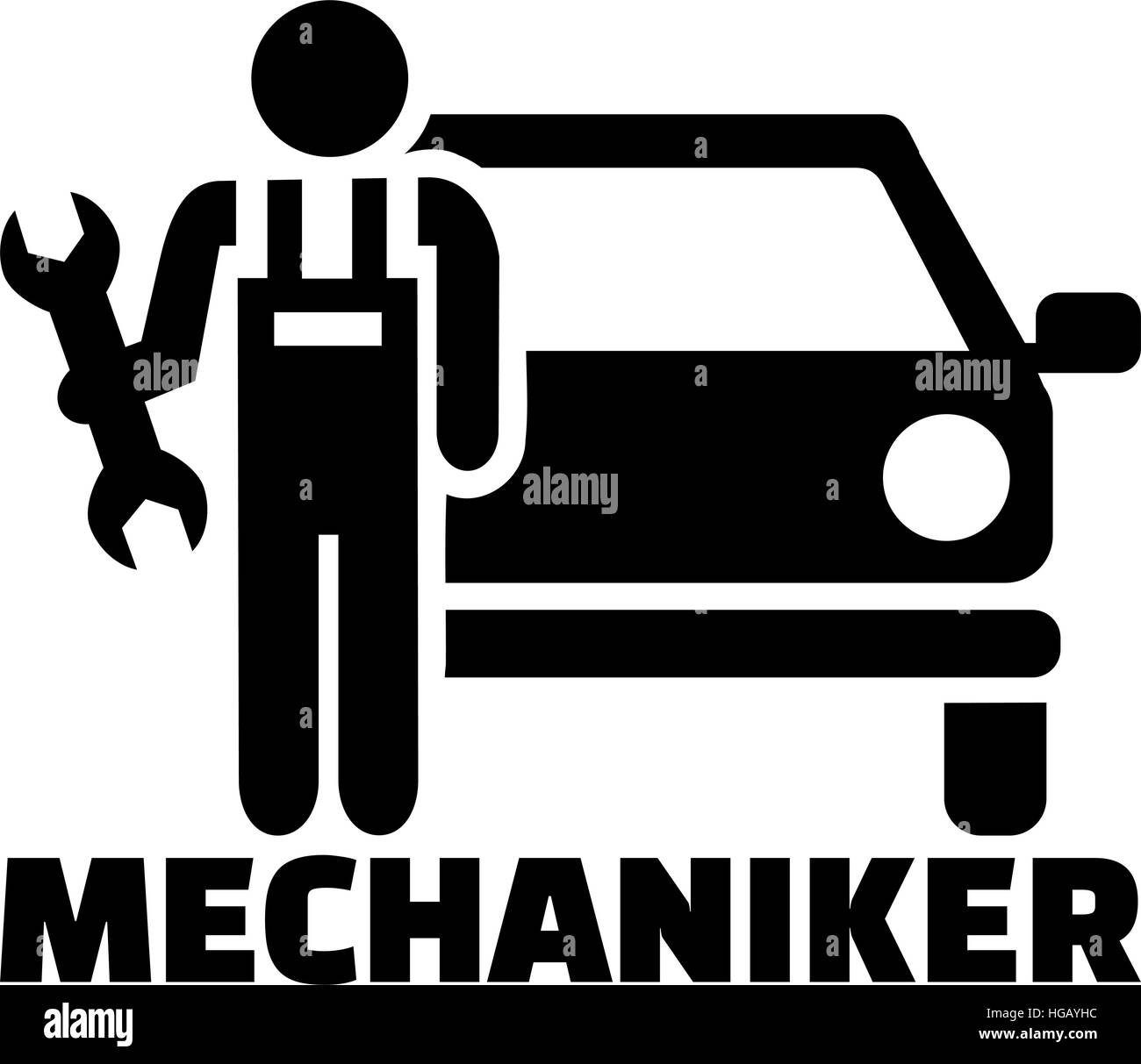 Motor mechanische Symbol mit deutschen Berufsbezeichnung Stock Vektor