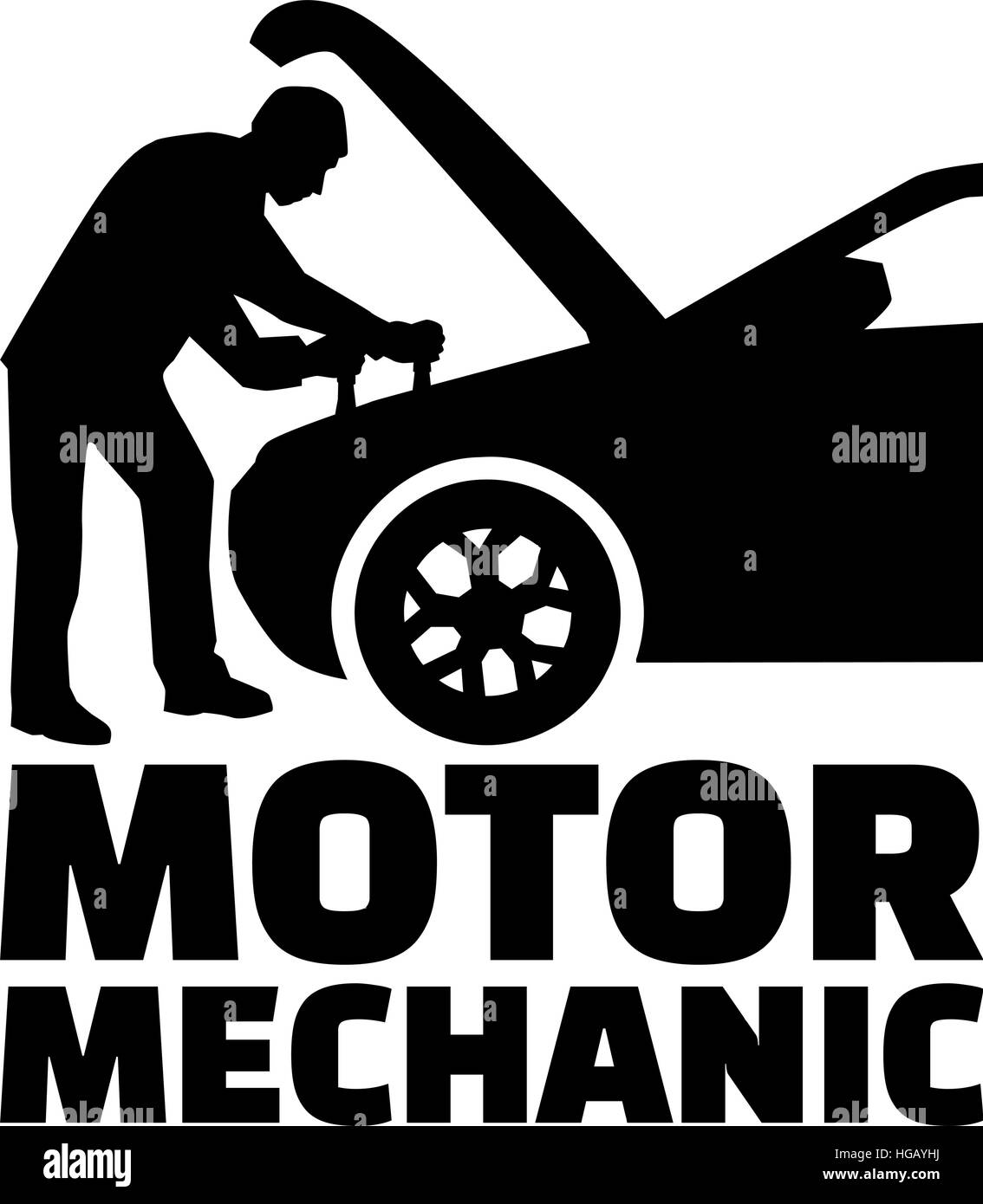 Motor mechanische Silhouette mit Berufsbezeichnung Stock Vektor