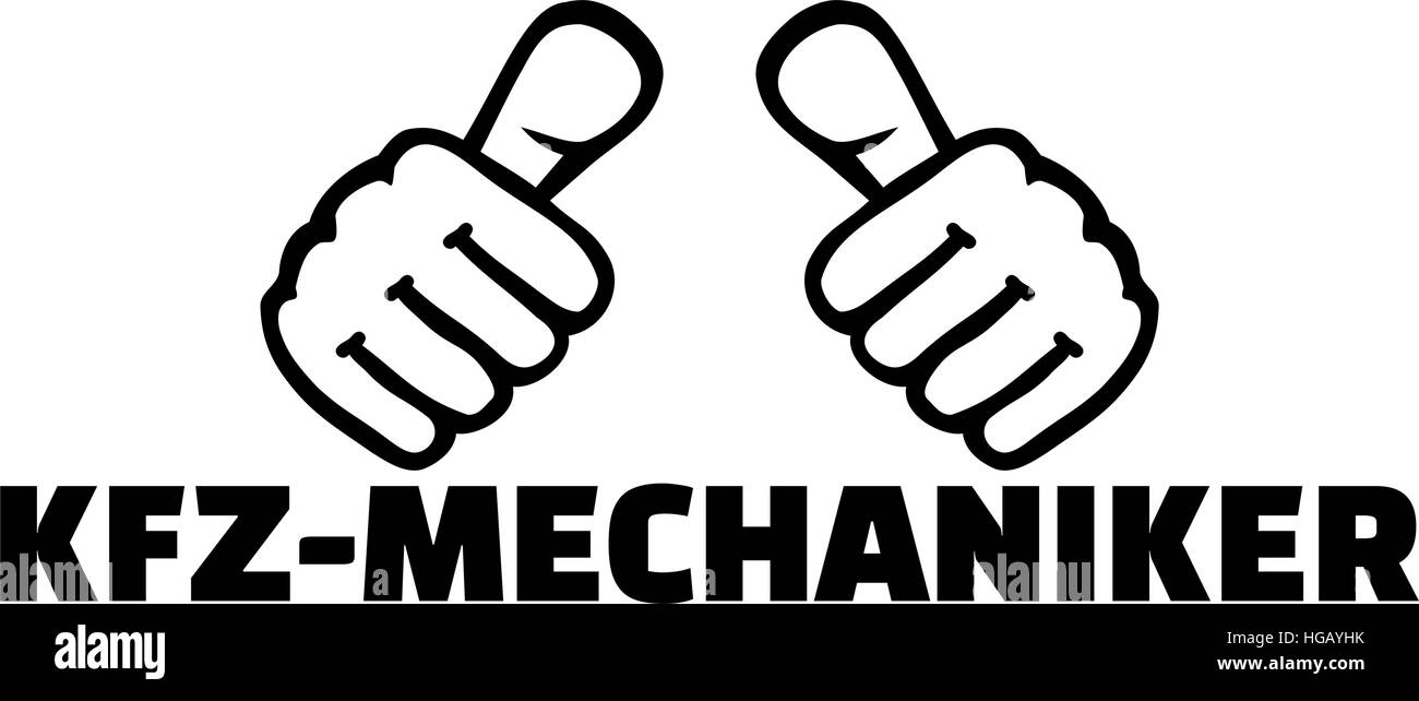 Kfz-Mechaniker mit Daumen. Deutschen t-shirt-Design. Stock Vektor