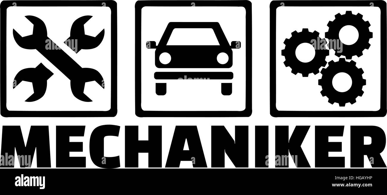 Motor mechanische Symbole mit deutschen Berufsbezeichnung Stock Vektor