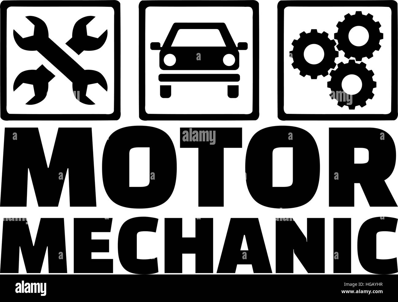 Motor mechanische Symbole mit Berufsbezeichnung Stock Vektor