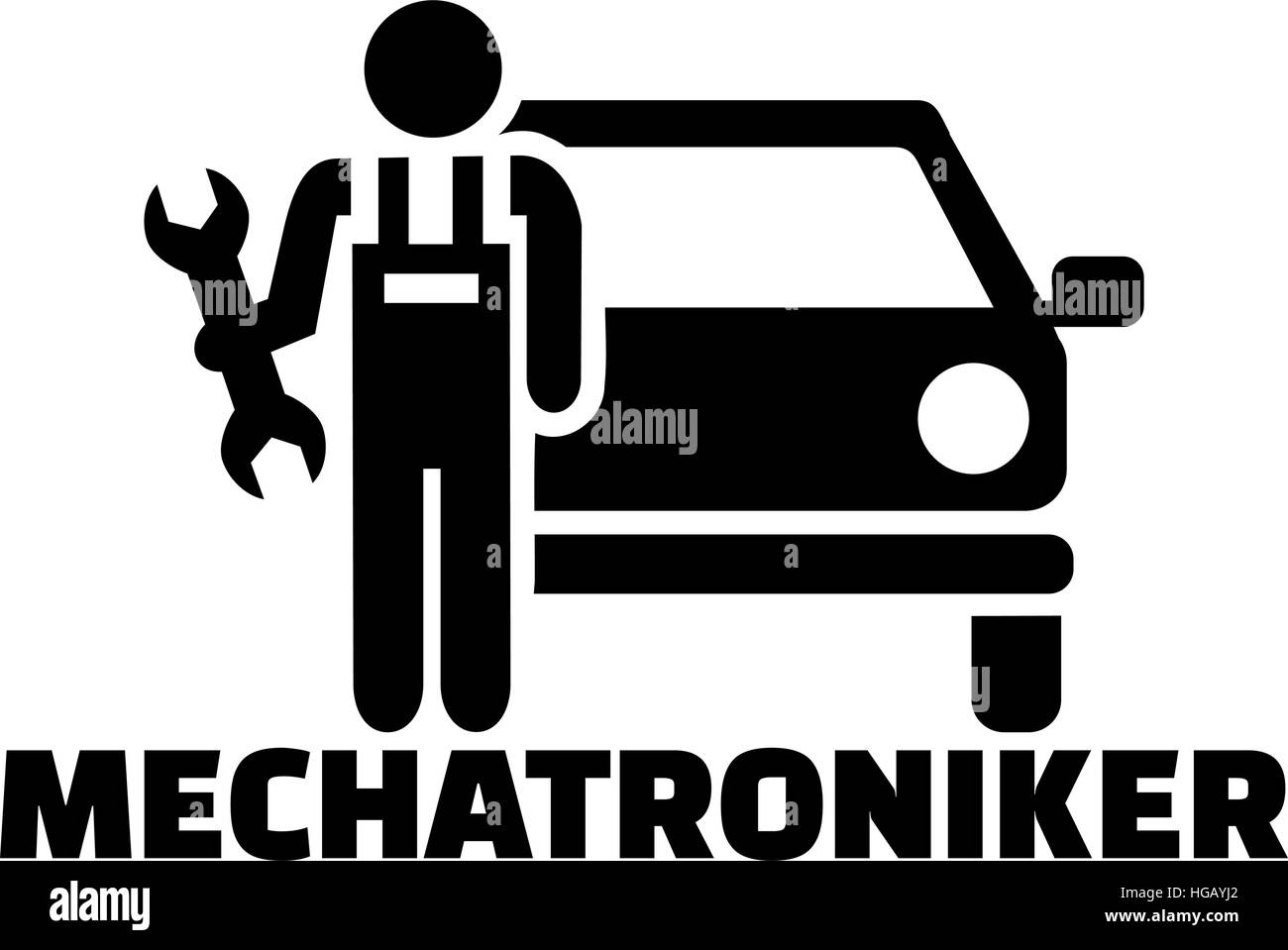Mechatronik Ingenieur Symbol mit deutschen Berufsbezeichnung Stock Vektor