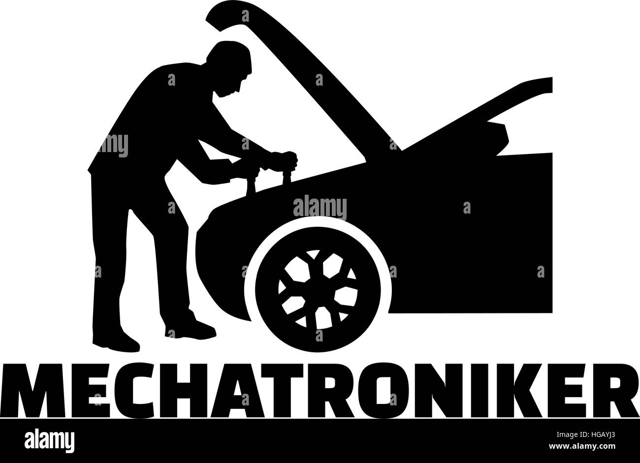 Mechatronik Ingenieur Silhouette mit Berufsbezeichnung Stock Vektor