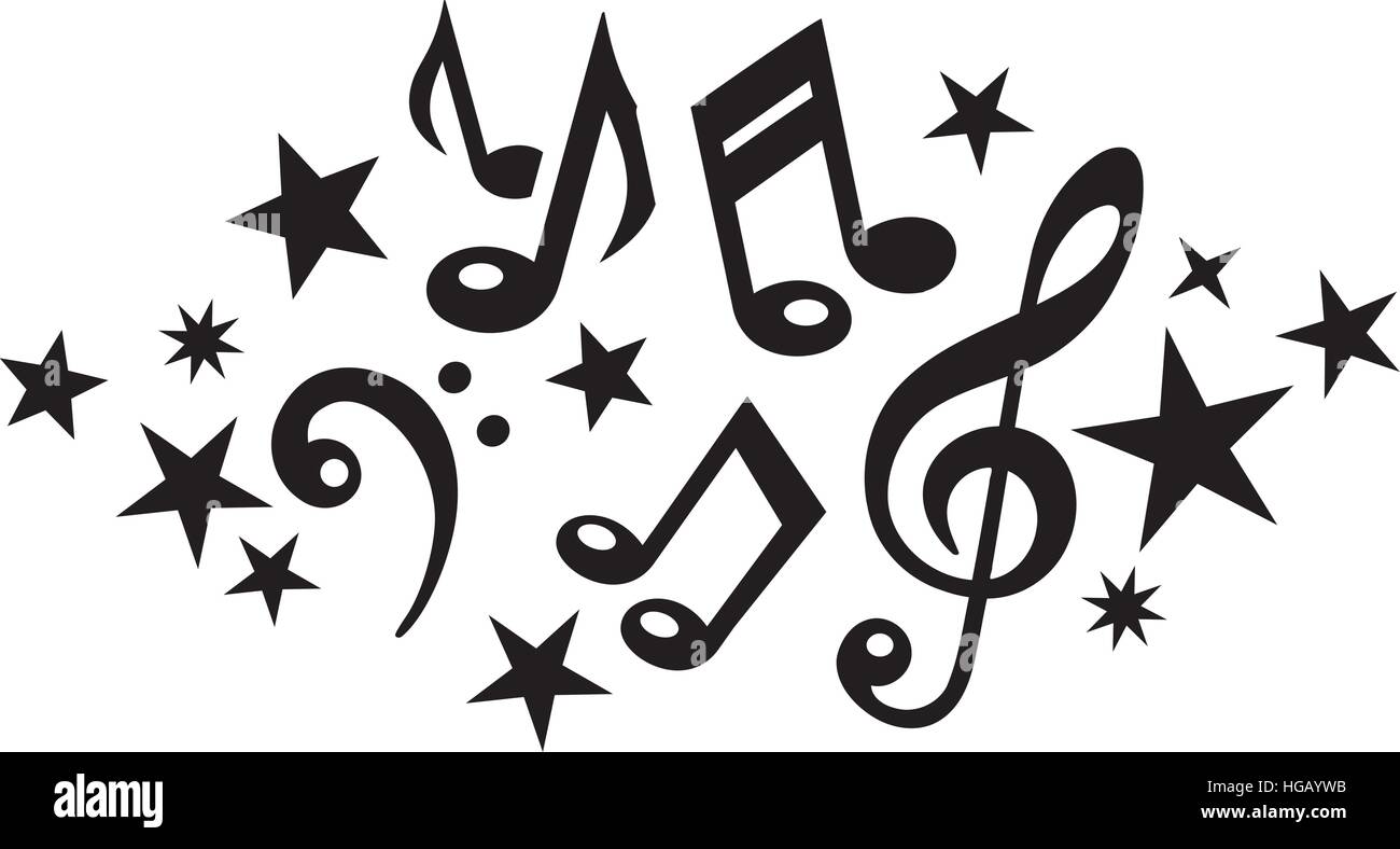 Musiknoten mit Notenschlüssel und Sternen Stock Vektor