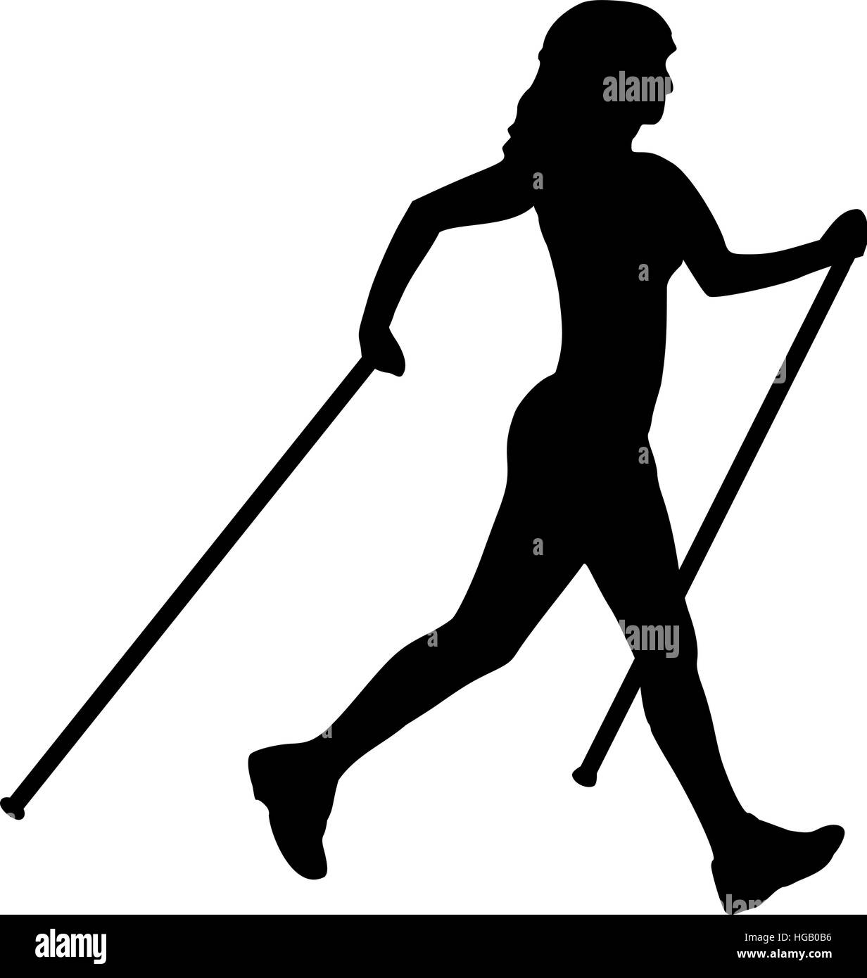 Nordic walking Frauen-silhouette Stock Vektor