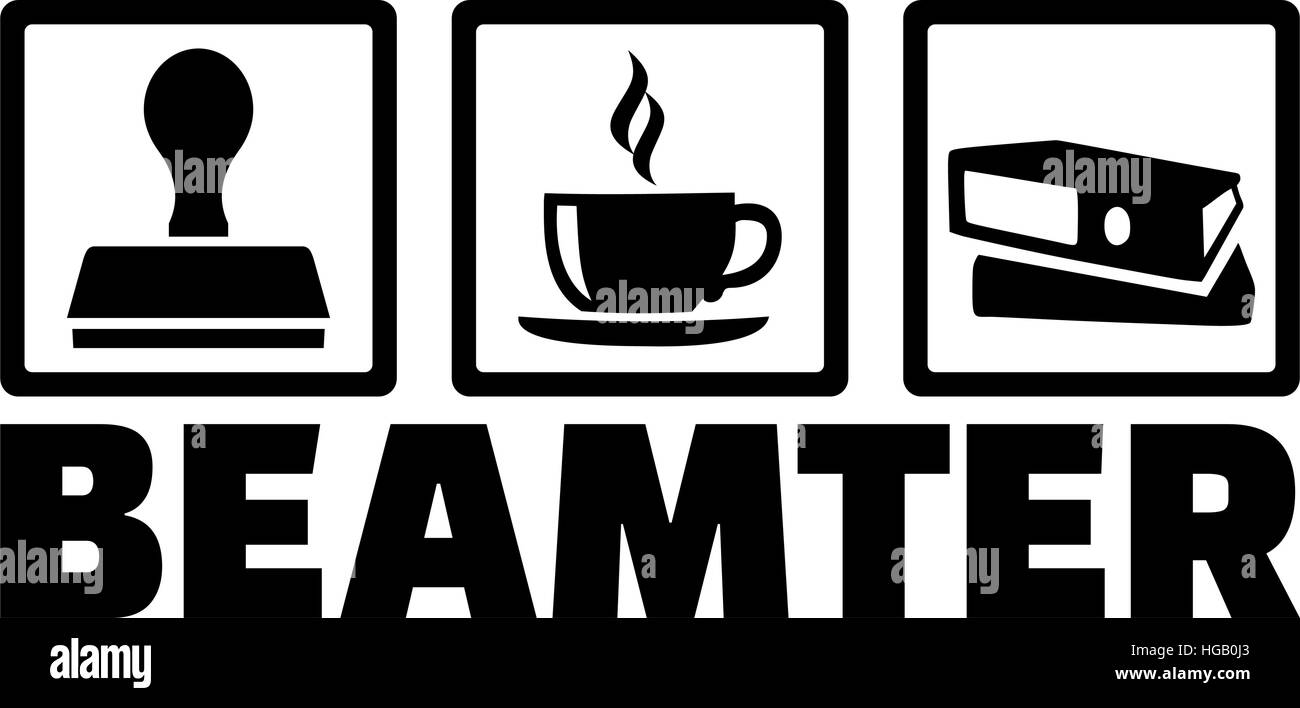 Beamter mit Symbolen. Deutsche Berufsbezeichnung. Stock Vektor