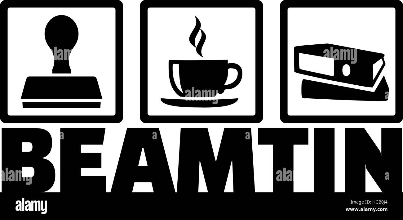 Beamter mit Symbolen. Deutsche weibliche Berufsbezeichnung. Stock Vektor