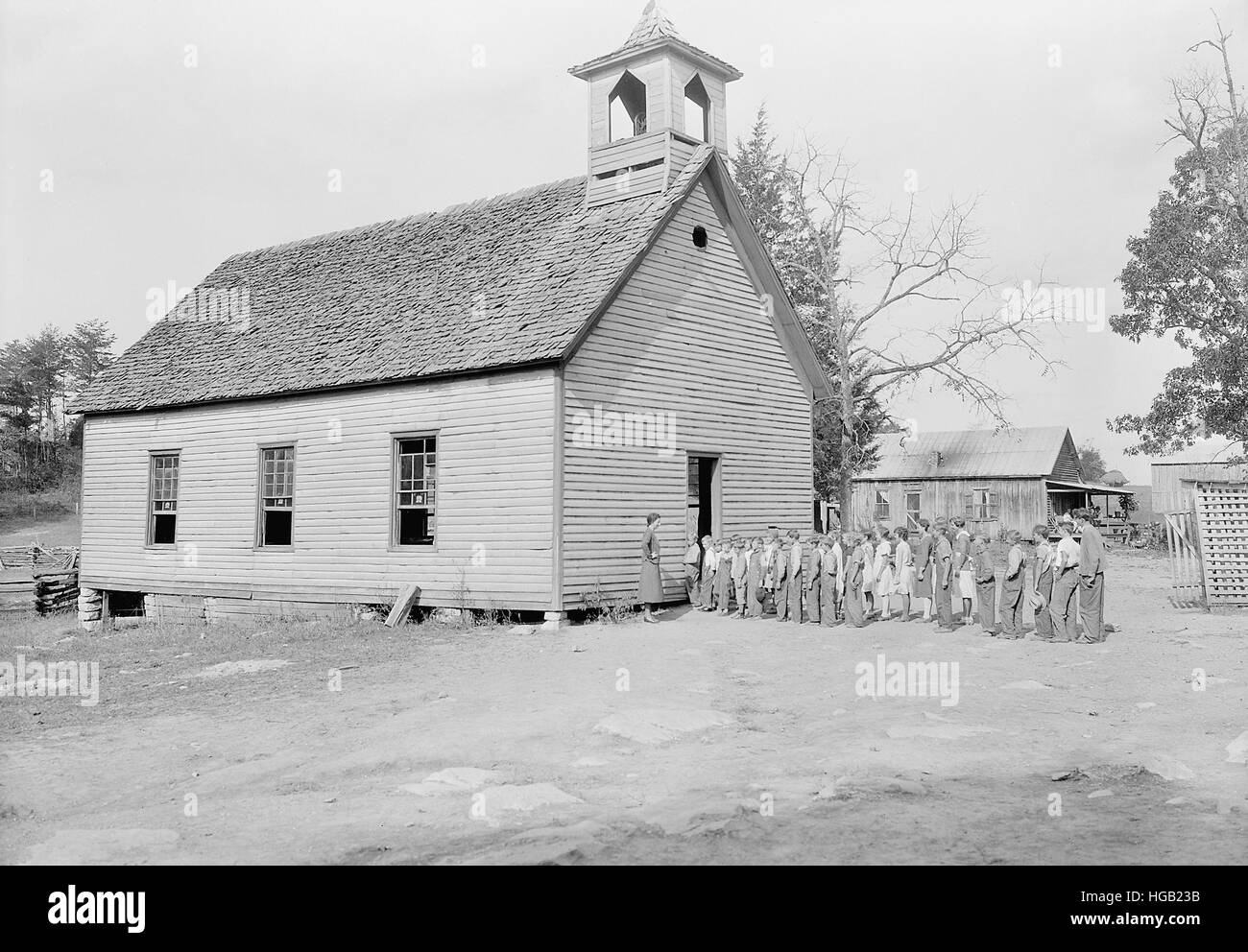 Außenansicht des Oakdale Schule in der Nähe von Loyston, Tennessee, 1933. Stockfoto