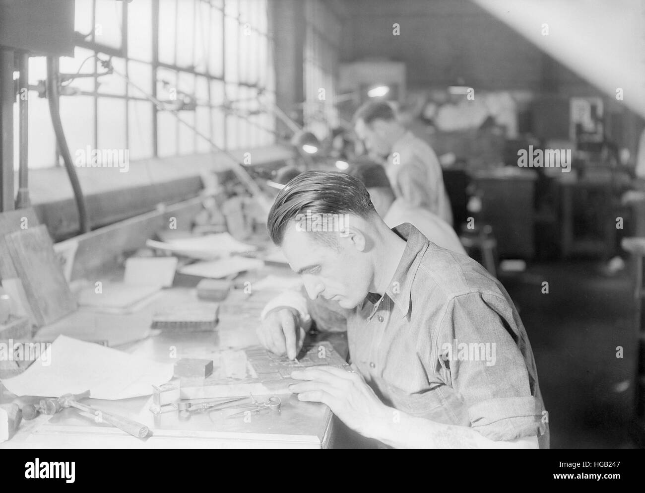 Arbeiter, finishing und Patchen Kingsport Presse, Tennessee, 1933. Stockfoto