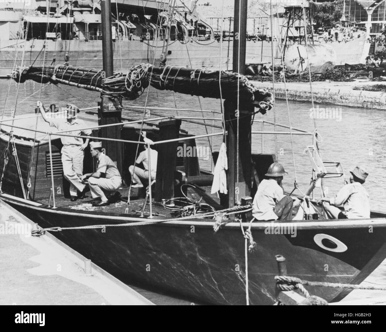 Ein Flaggschiff vietnamesische Befehl Junk-Boot mit US-Beratern an Bord. Stockfoto