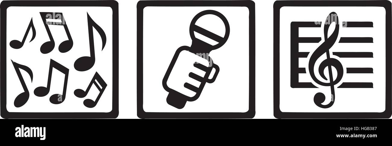 Sänger-Symbole - Notizen, Mikrofon, Notenschlüssel Stock Vektor