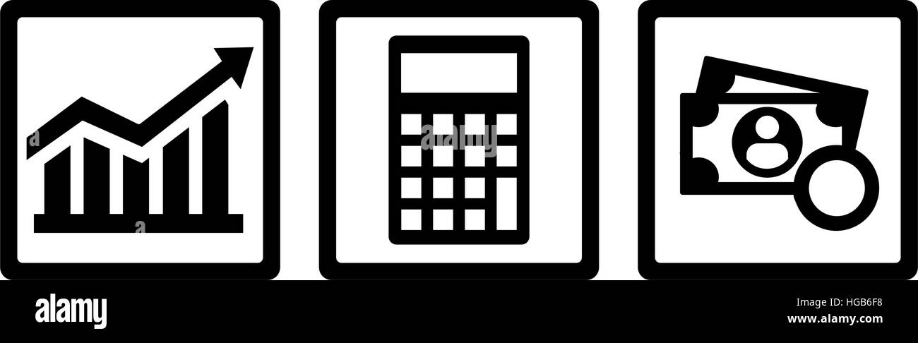 Steuerlichen Sie Berater Symbole - Diagramm, Rechner, Geld Stock Vektor