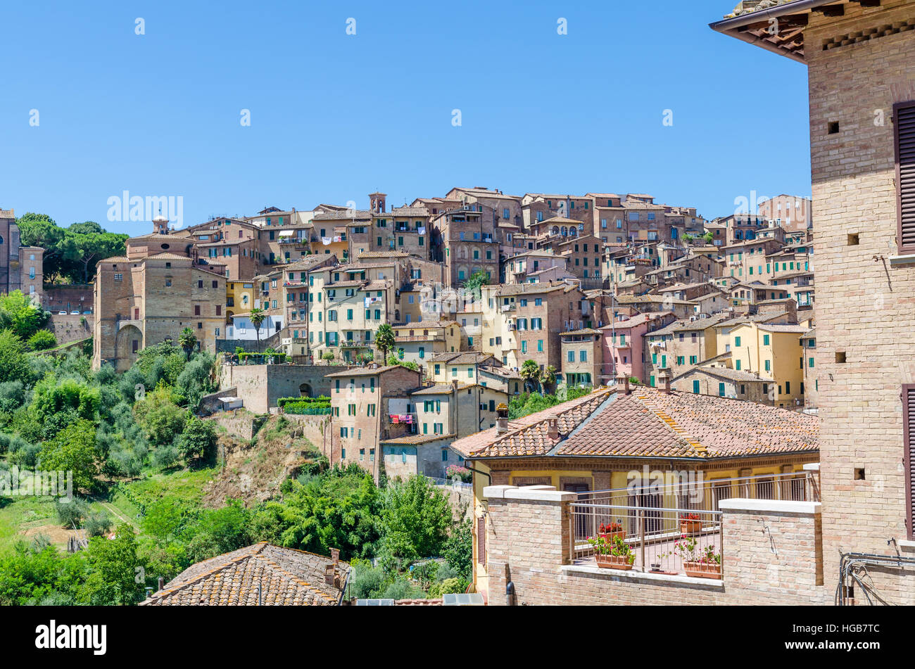 Blick über typische beherbergt historische Italienisch in der UNESCO-Welterbe Stadt Siena, Italien, Europa Stockfoto
