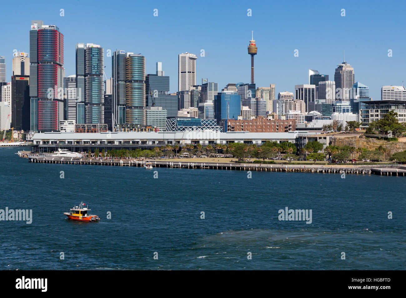 Sydney Skyline Blick auf die CBD, Barangaroo und Dawes Point. Sydney Harbour Stockfoto
