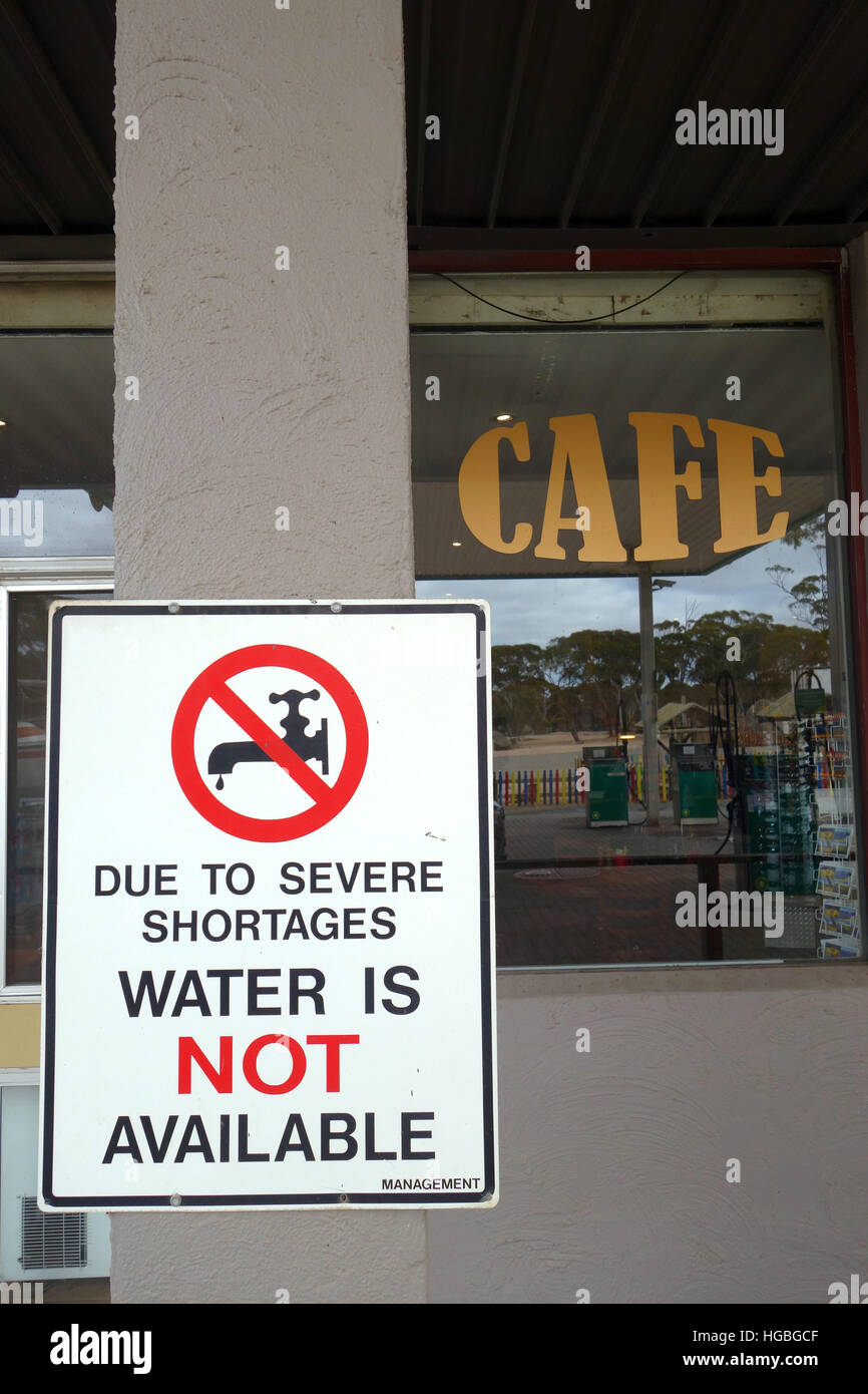 Wassermangel im Café, Western Australia. Keine PR Stockfoto