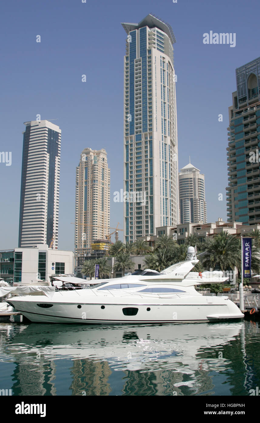 VAE, Dubai, Yacht, Boot in Dubai Marina Stockfoto