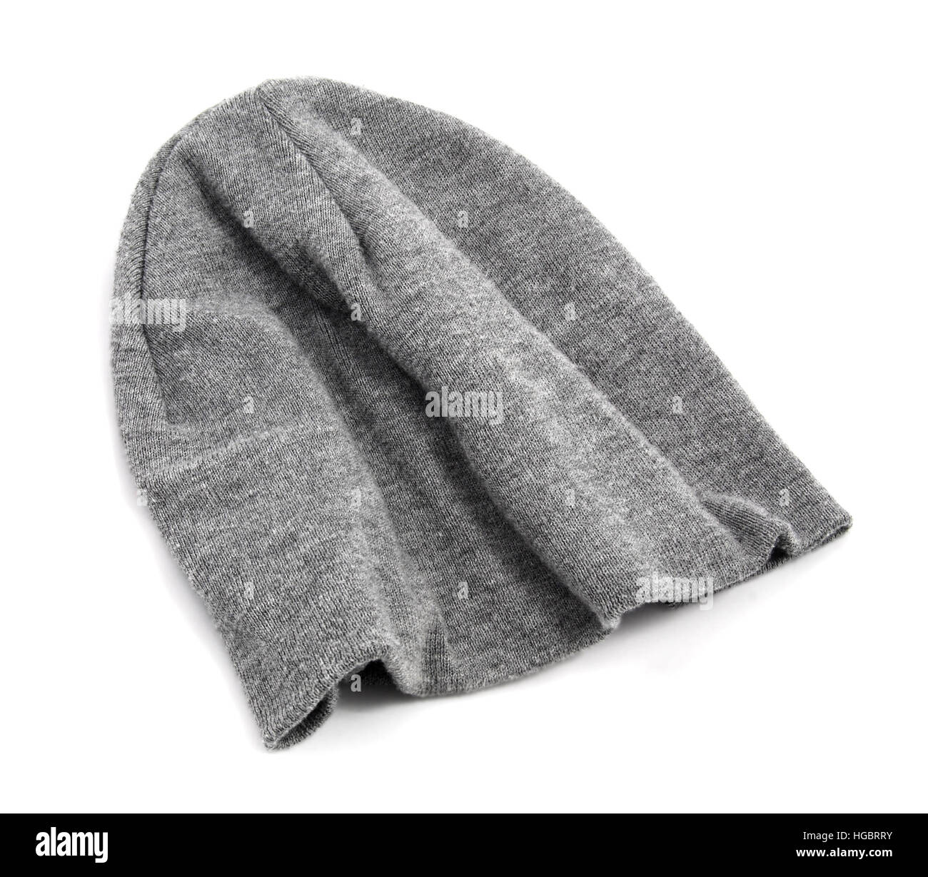 Vereinzelte graue Zipfelmütze oder Stricken Hut auf weiß. Stockfoto