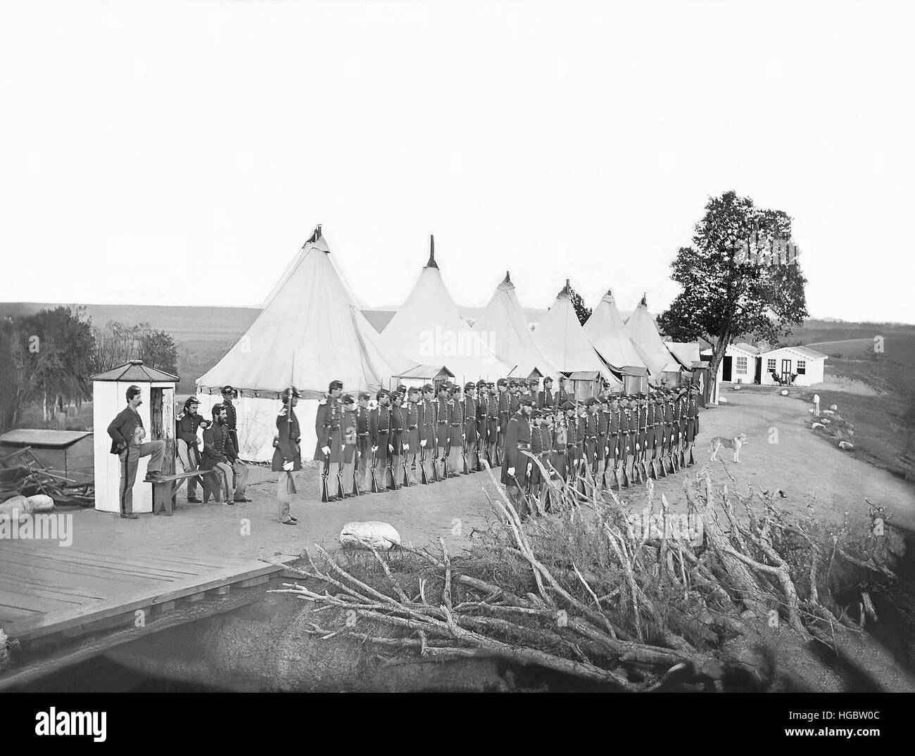 Schützenkompanie auf Parade während des amerikanischen Bürgerkrieges. Stockfoto