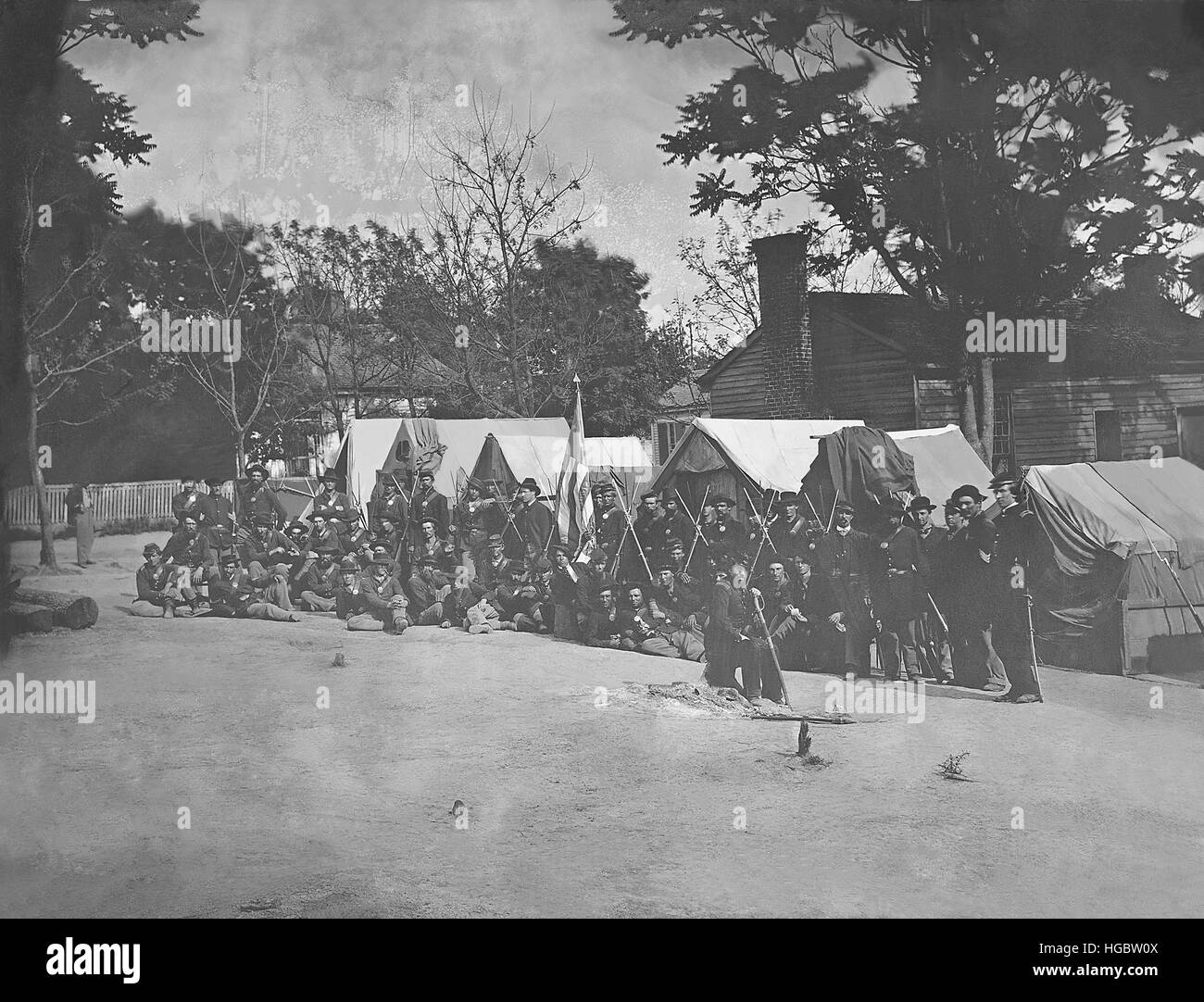 Infanterie Firma Gruppenfoto während des amerikanischen Bürgerkriegs. Stockfoto