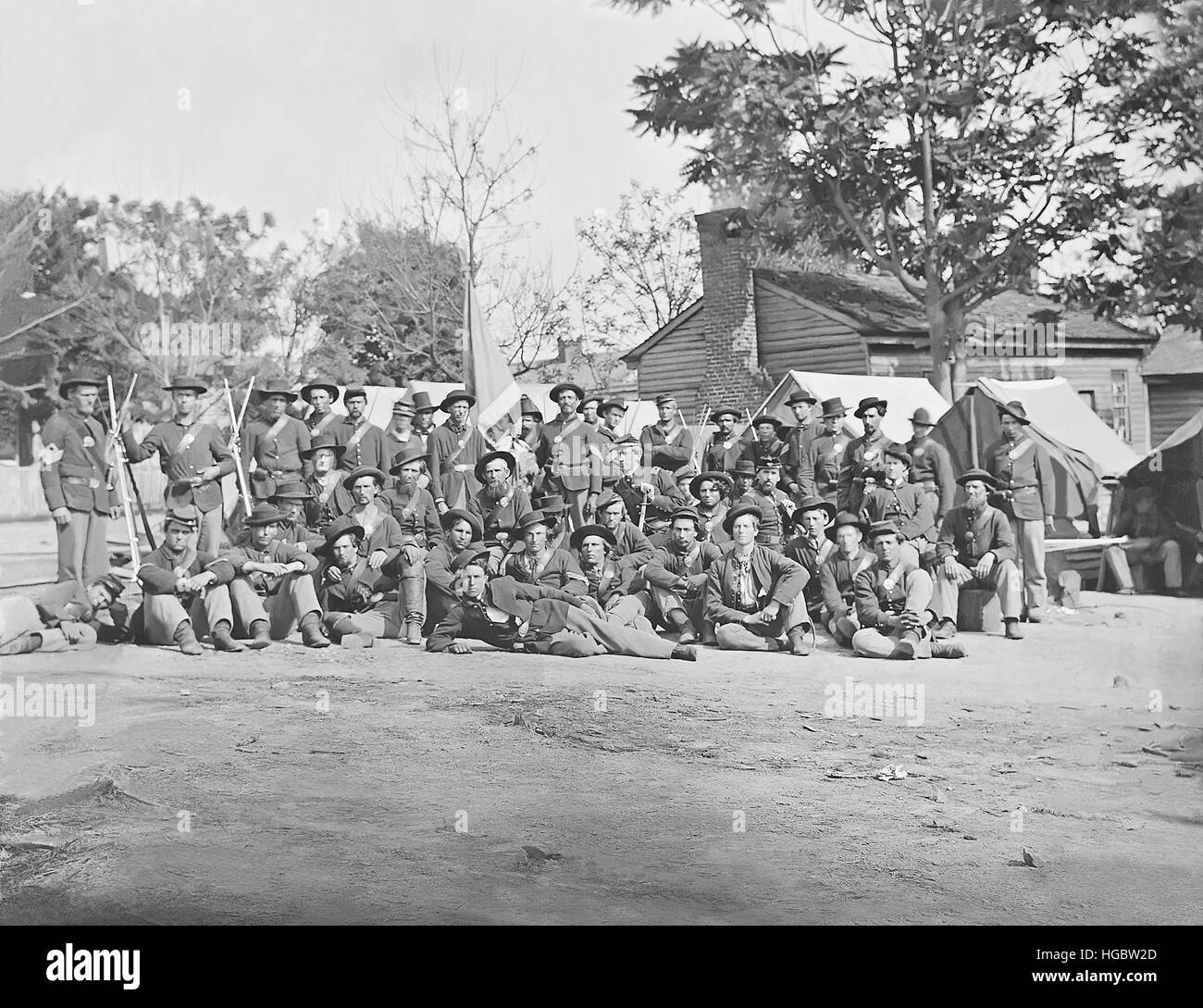 Gruppenfoto der 44. Indiana Infanterie während des amerikanischen Bürgerkriegs. Stockfoto