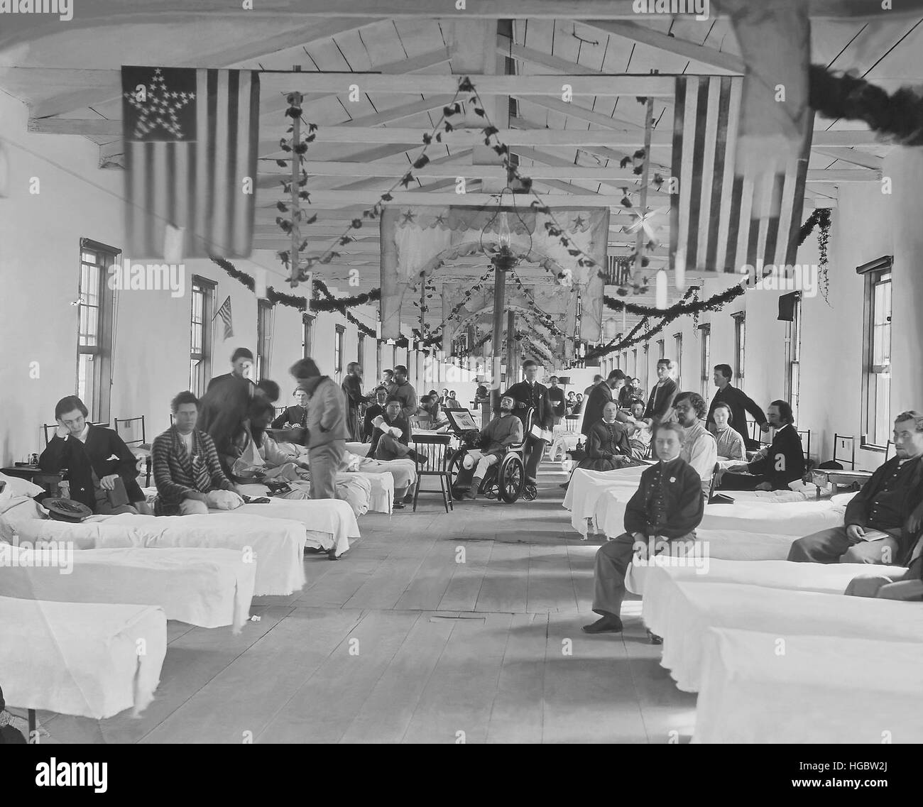 Verwundete Soldaten im Krankenhaus während des amerikanischen Bürgerkriegs. Stockfoto