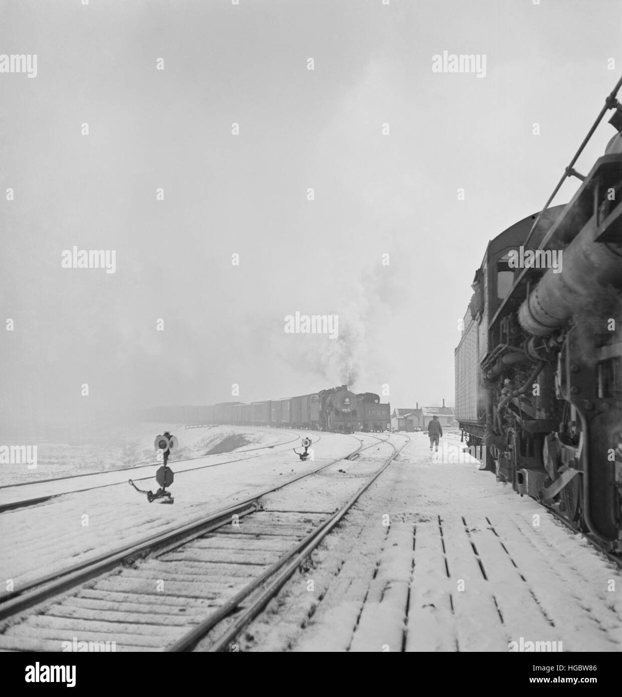 Januar 1943 - Güterverkehr auf der Indiana Harbor Belt Eisenbahn. Stockfoto