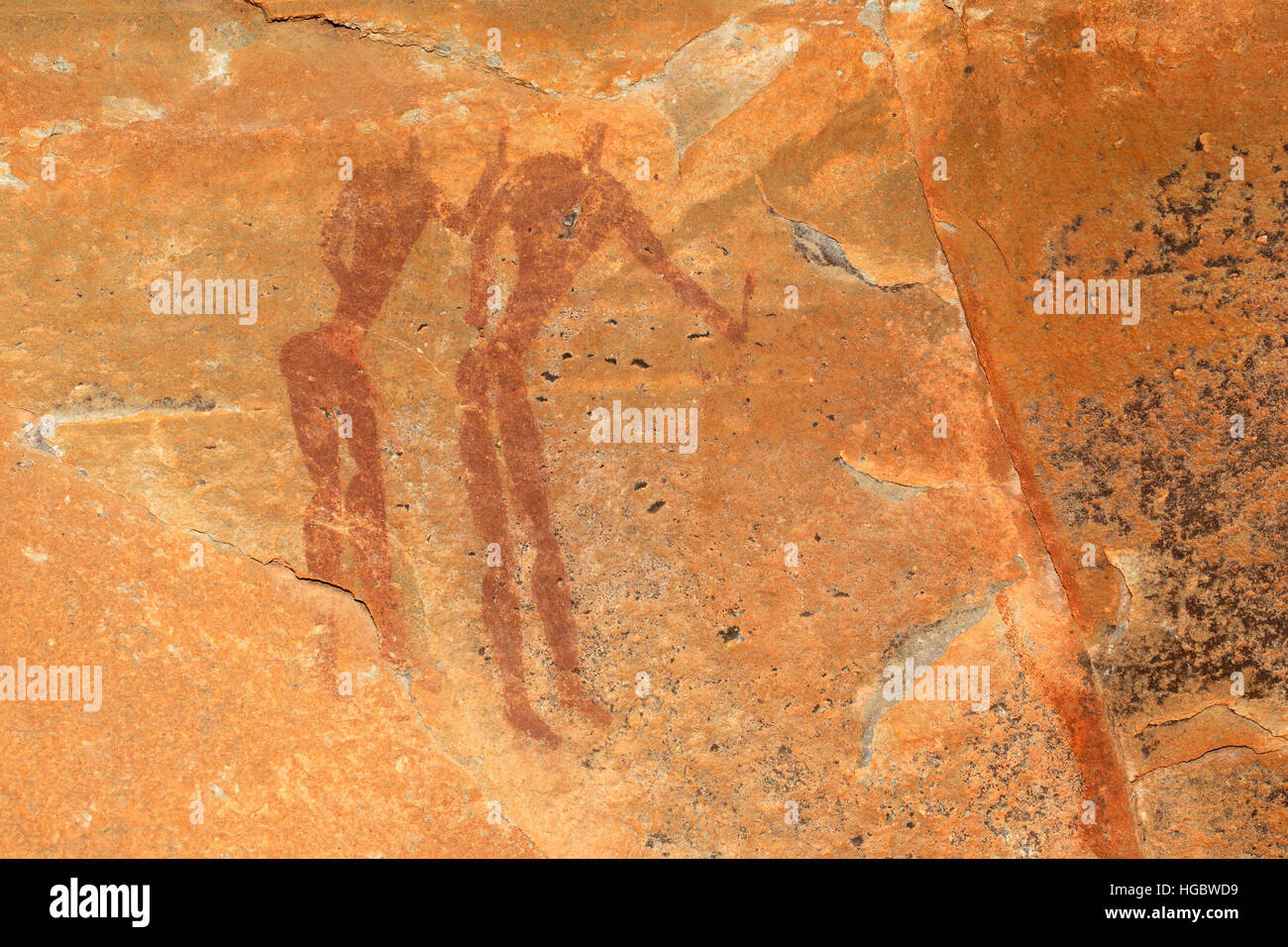 Buschmänner (San) rock Malerei, Darstellung menschliche Figuren, Drakensberge, Südafrika Stockfoto