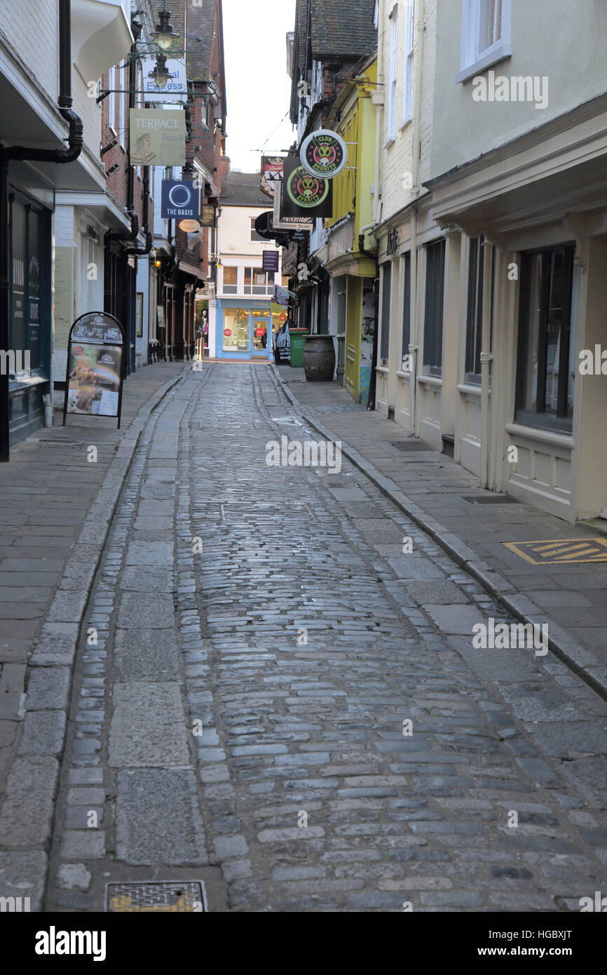 gepflasterte Straße in Canterbury Kent street Stockfoto