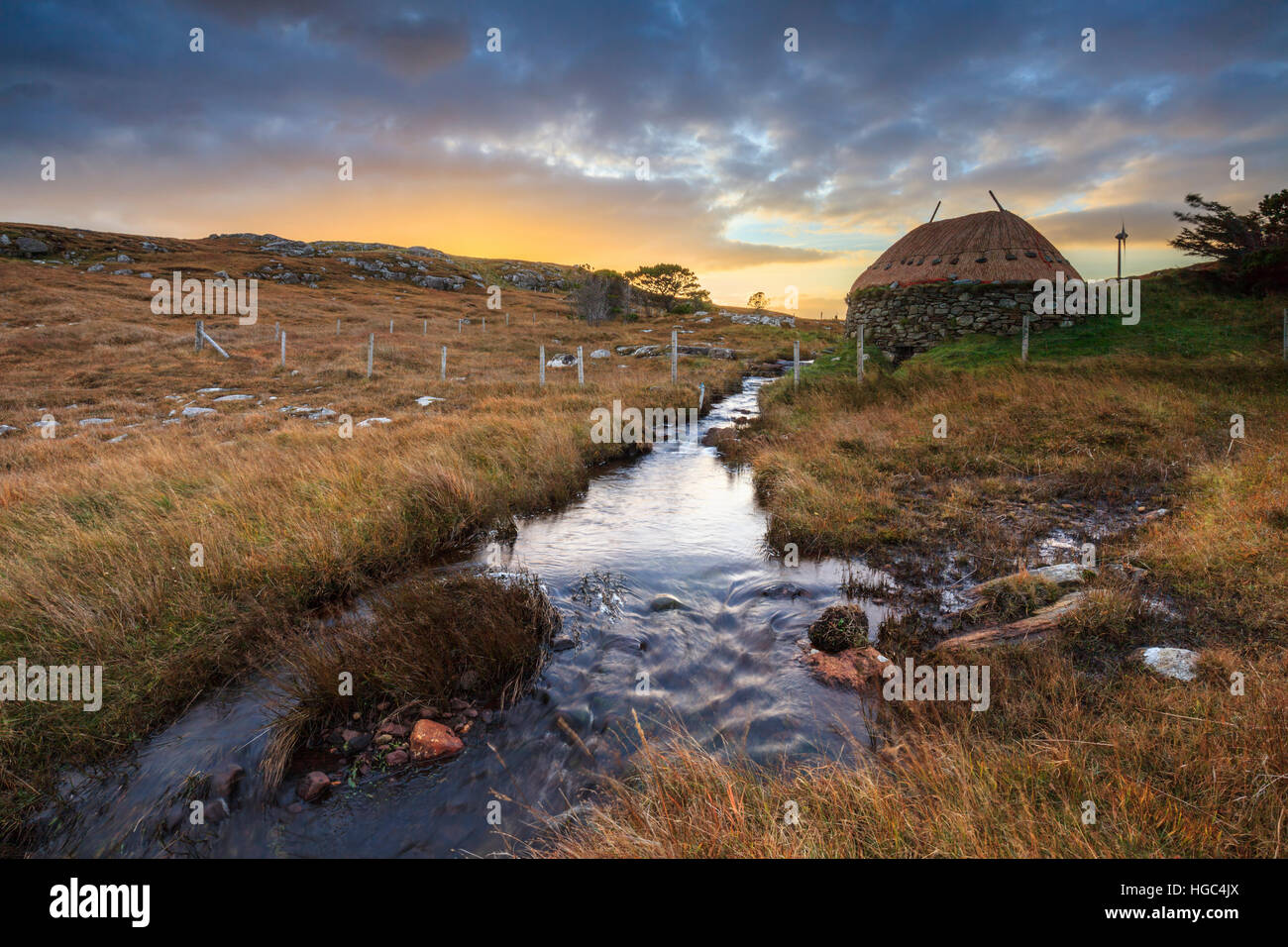 Die Norse Mill und der atlantischen Küste der Isle of Lewis. Stockfoto