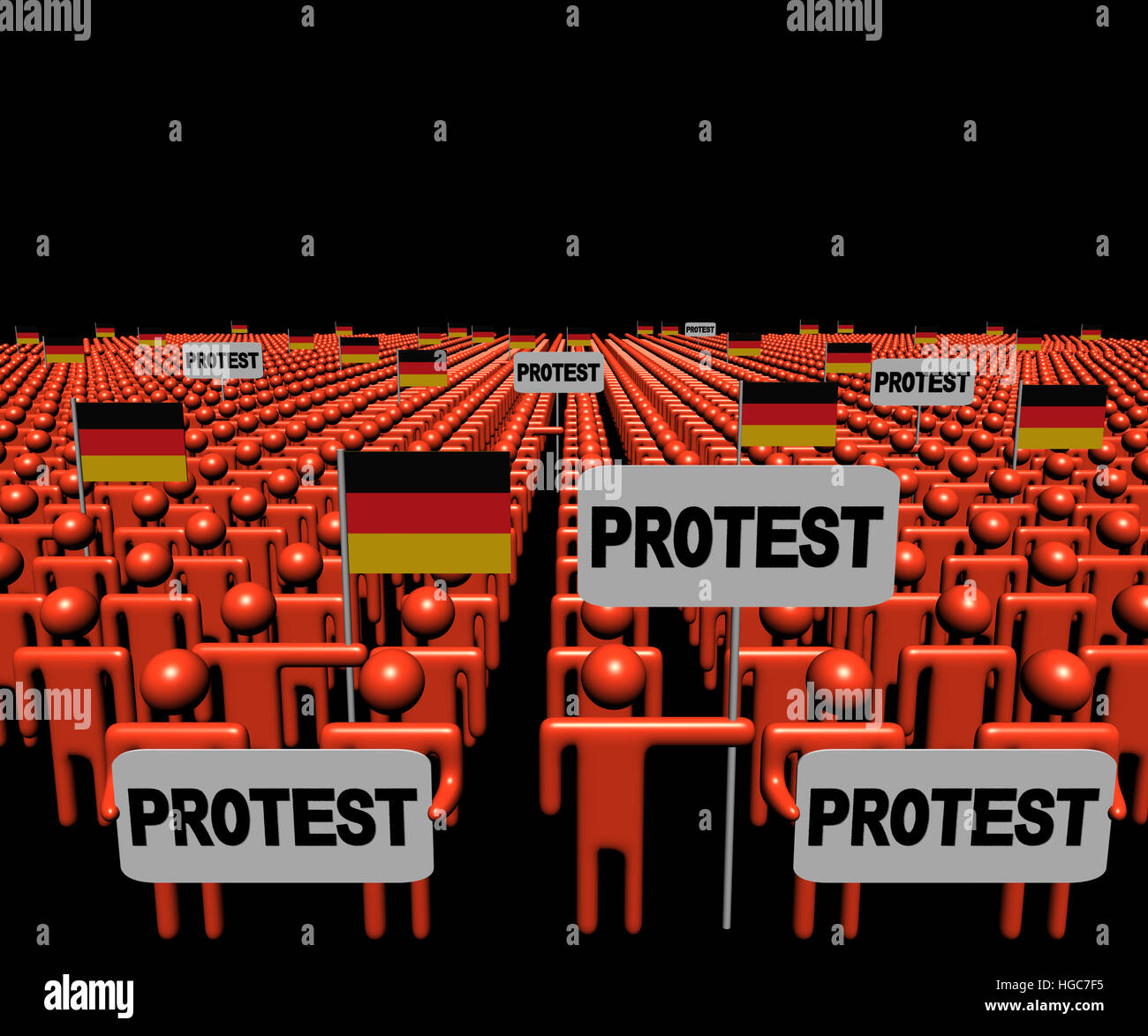 Menschenmenge mit Protest Zeichen und Deutschlandfahnen illustration Stockfoto