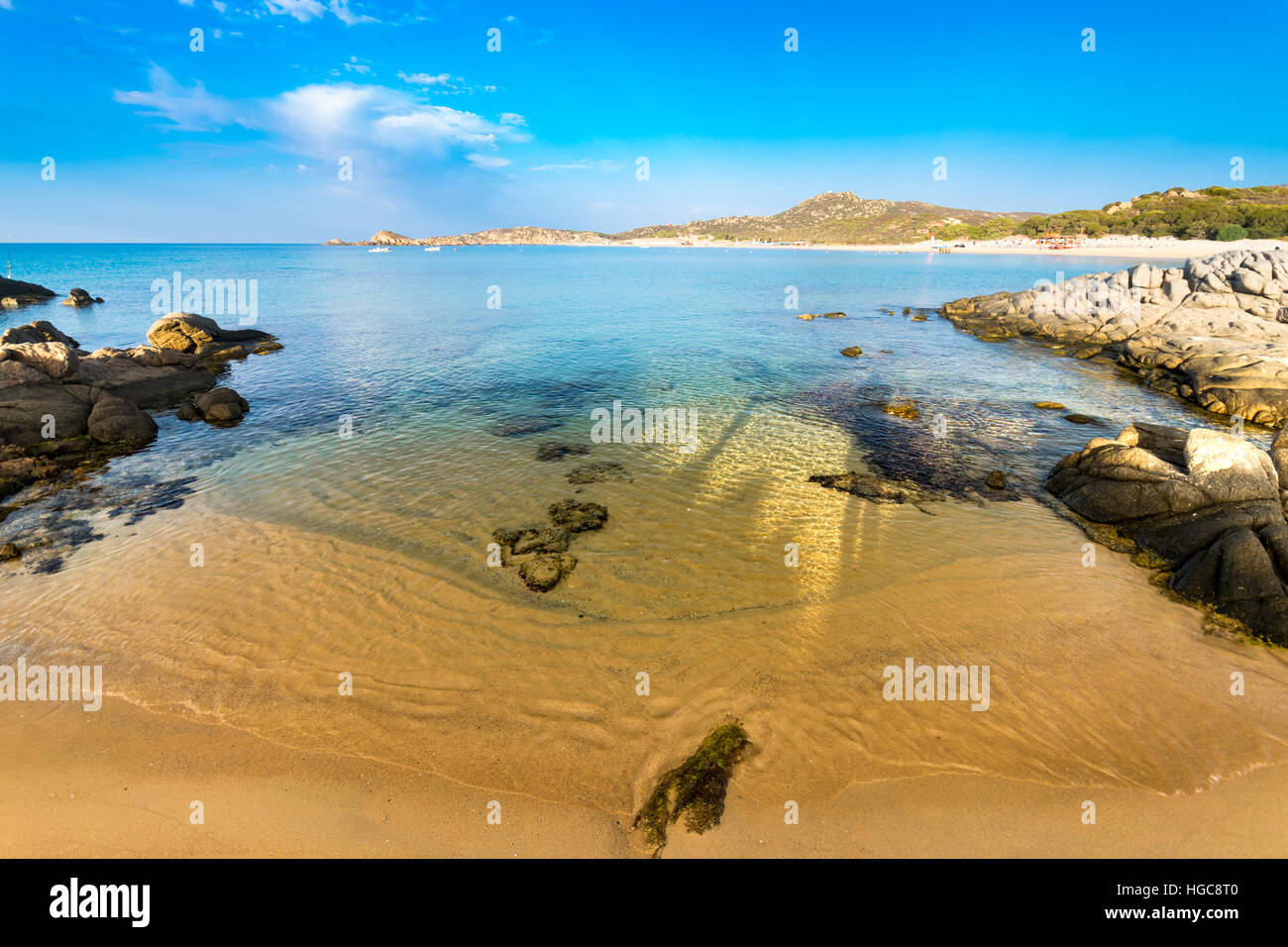 Das Meer und die unberührten Strände von Chia, Insel Sardinien, Italien. Stockfoto