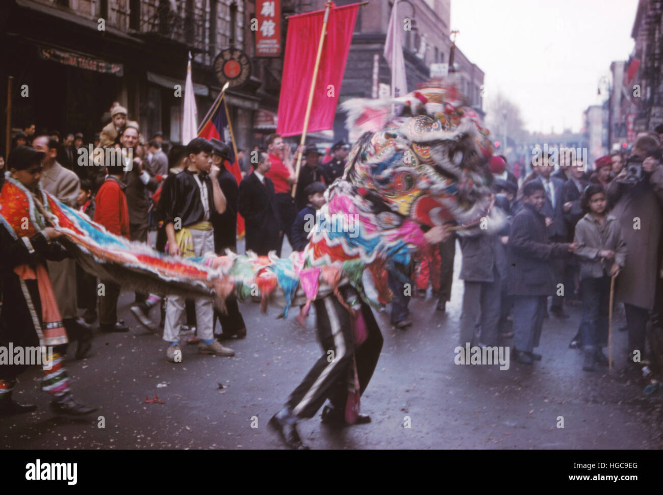 Das chinesische Neujahr 1963 in New Yorks Chinatown, gefeiert. Stockfoto