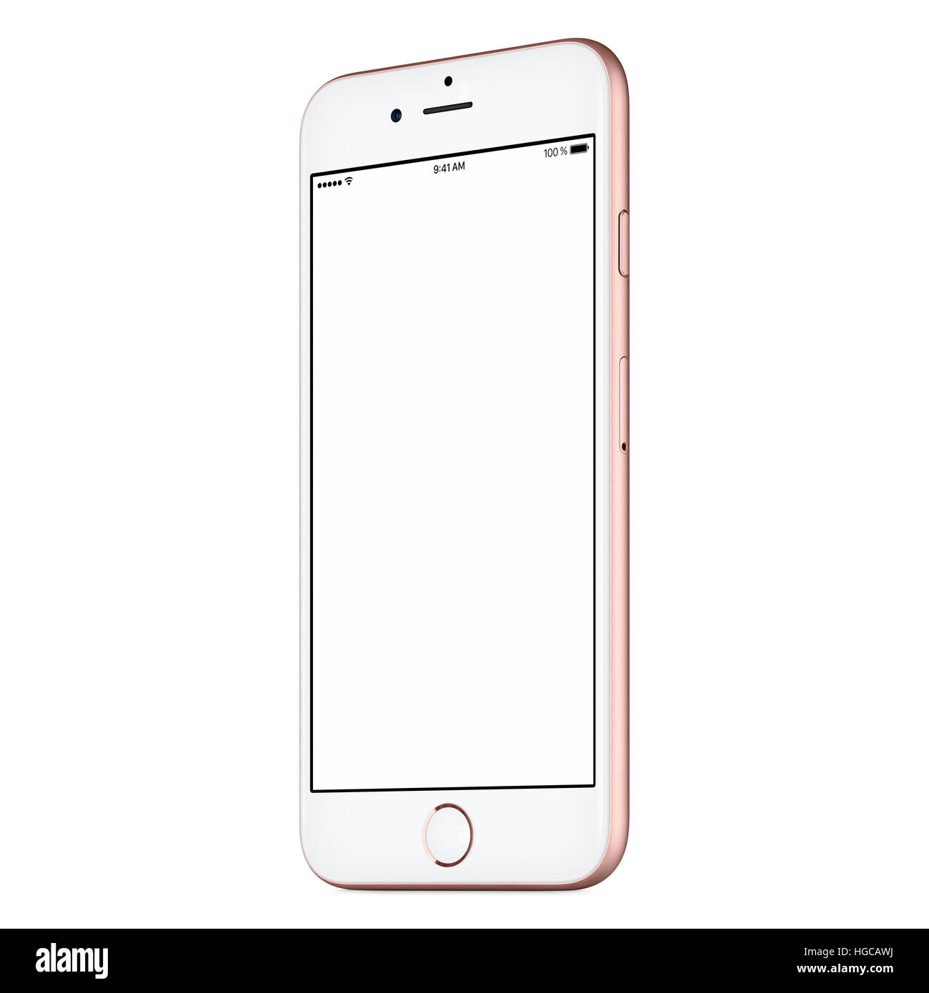 Rosa mobile Smartphone mock-up leicht im Uhrzeigersinn gedreht, mit leeren Bildschirm isoliert auf weißem Hintergrund. Verwenden Sie dieses Smartphone-Modell für portfolio Stockfoto