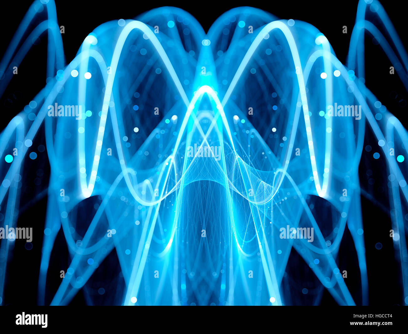 Blau leuchtende oszillierendes Signal im Raum, computergenerierten abstrakten Hintergrund, 3D Rendern Stockfoto