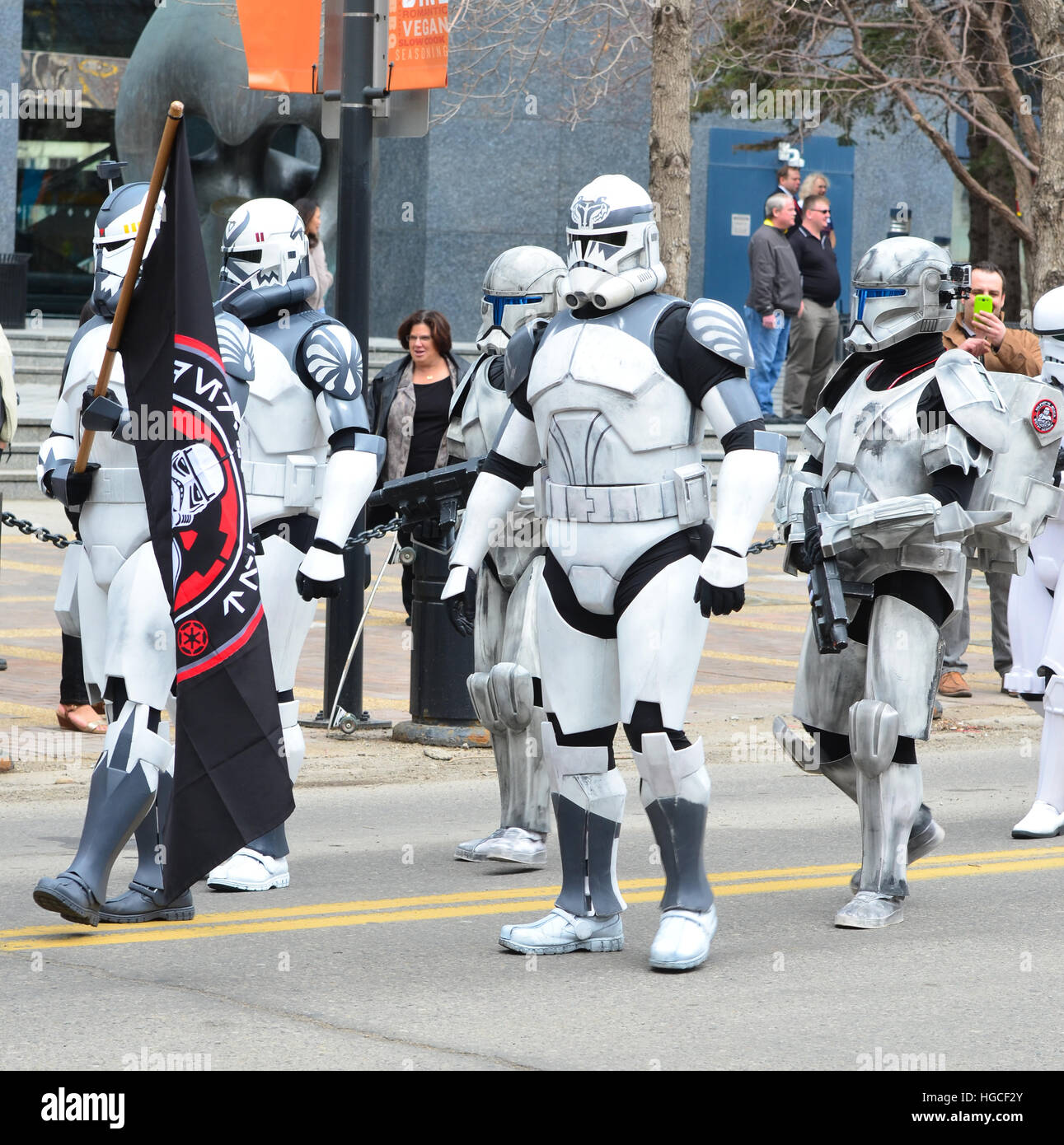 Calgary, Alberta, Kanada, 24. April 2014: Gruppe der Klonkrieger aus Star Wars Comic und Entertainment Expo Parade Stockfoto