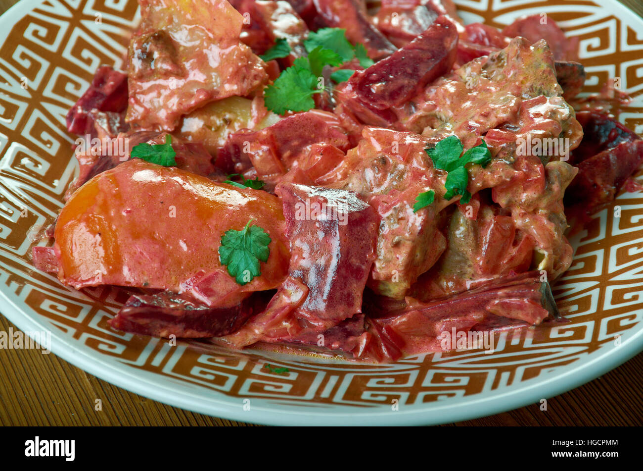 Rote Beete Mutton Curry - Chuqandar Gosht Stockfoto