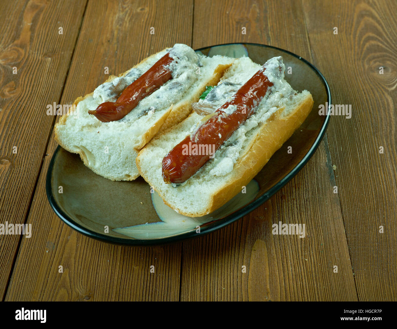 Baguette-Franken. Amerikanische Esskultur Stockfoto
