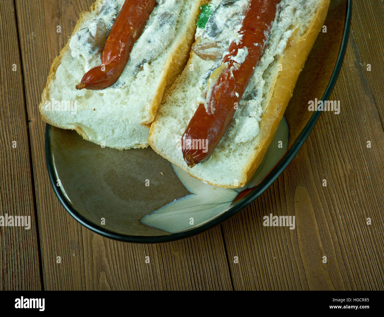 Baguette-Franken. Amerikanische Esskultur Stockfoto