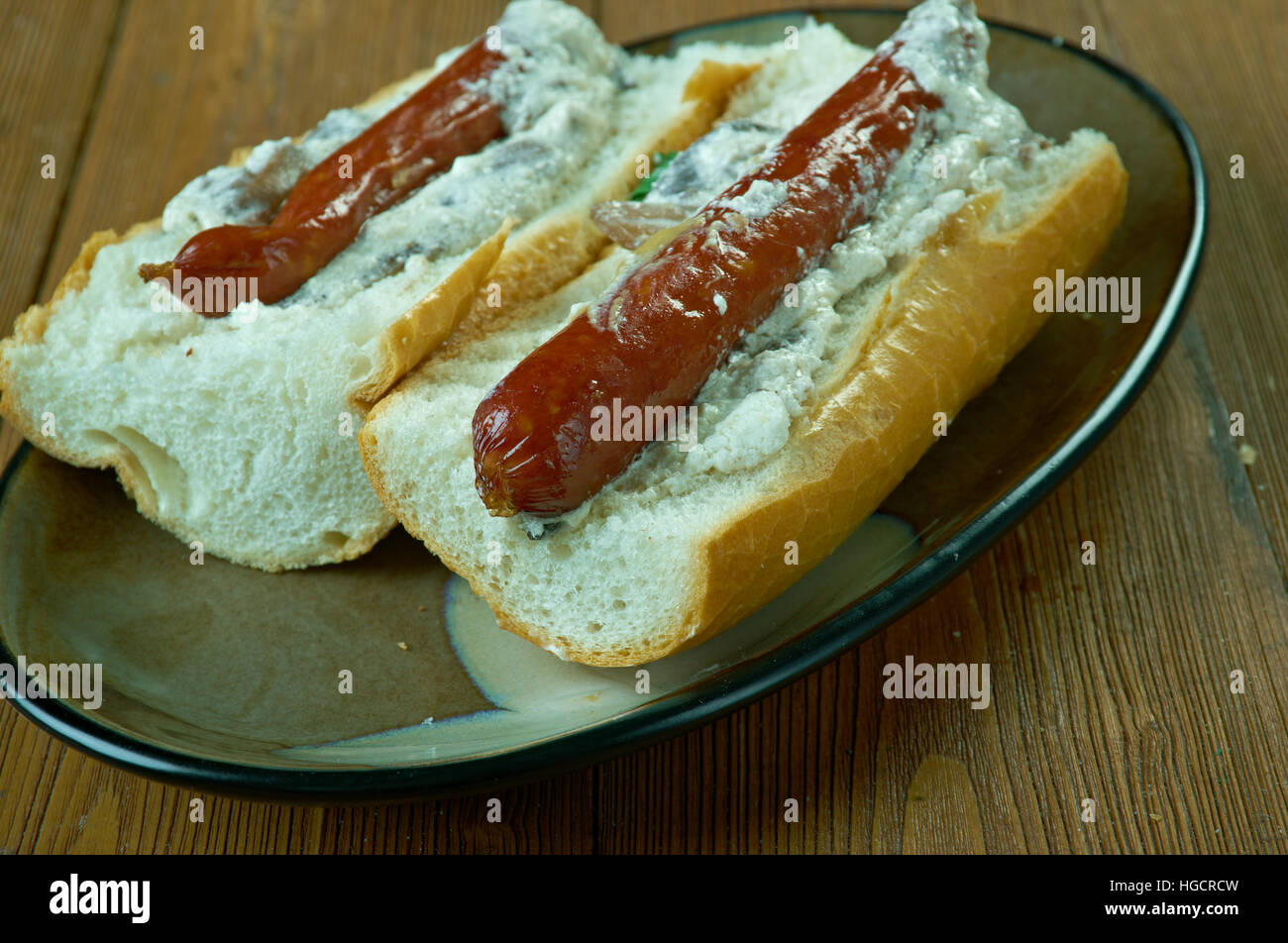 Baguette-Franken. Amerikanische Esskultur Stockfoto
