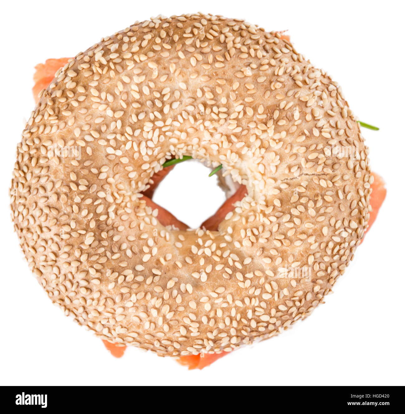 Frisch gemacht Bagel mit Lachs (Tiefenschärfe; detaillierte Nahaufnahme) Stockfoto