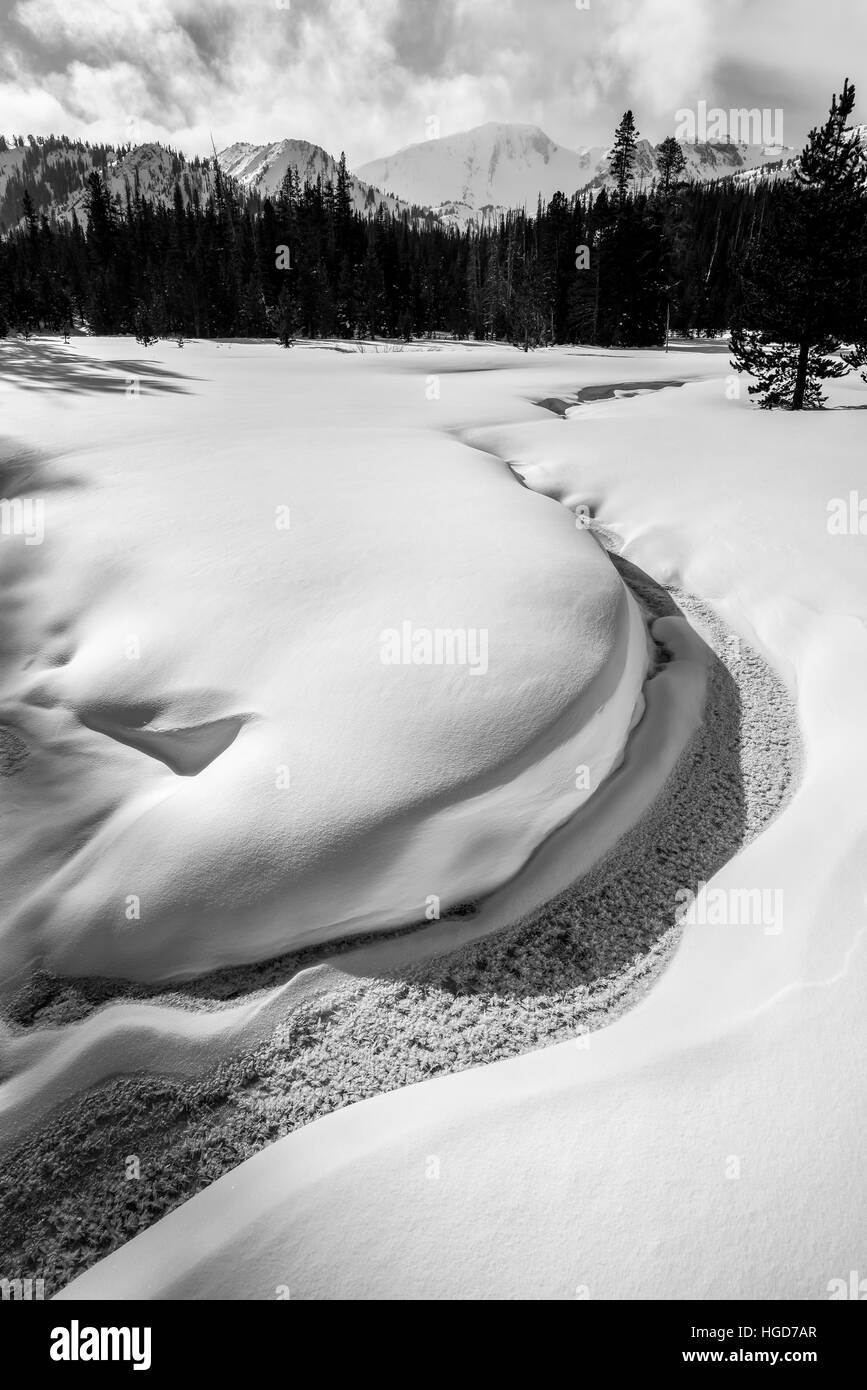 Wallowa Fluss Oberlauf im Winter, Wallowa Mountains, Oregon. Stockfoto