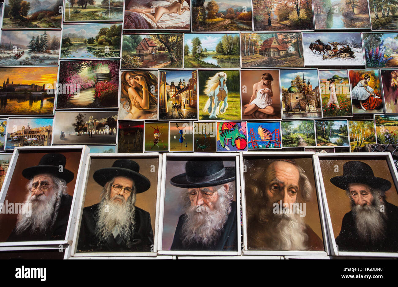 Gemälde und jüdische Porträts in Krakau Stockfoto