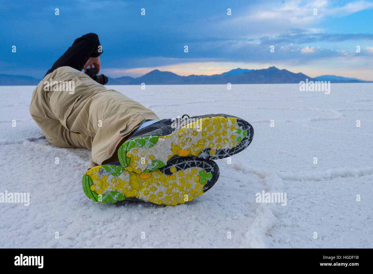 Wendover, Salzsee von Bonneville, Fotograf auf Flats in Utah Stockfoto